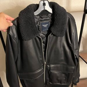 Large Abercrombie and Fitch leather jacket with Sherpa lining